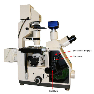 Axiovert 35 显微镜，取下侧盖可进入瞳孔